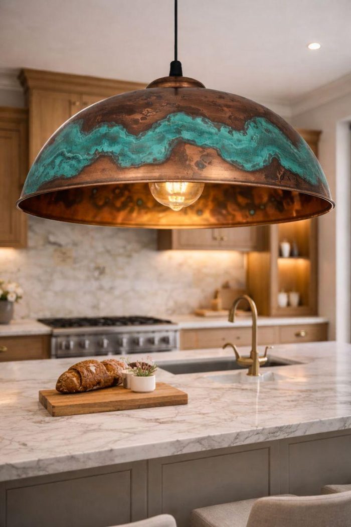 Handcrafted Aged Copper Dome Pendant - Image 2