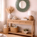 Moroccan Wooden Mirror – Round Handwoven Raffia Frame