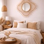 Espejo de madera marroquí con cordón – marco redondo tejido a mano