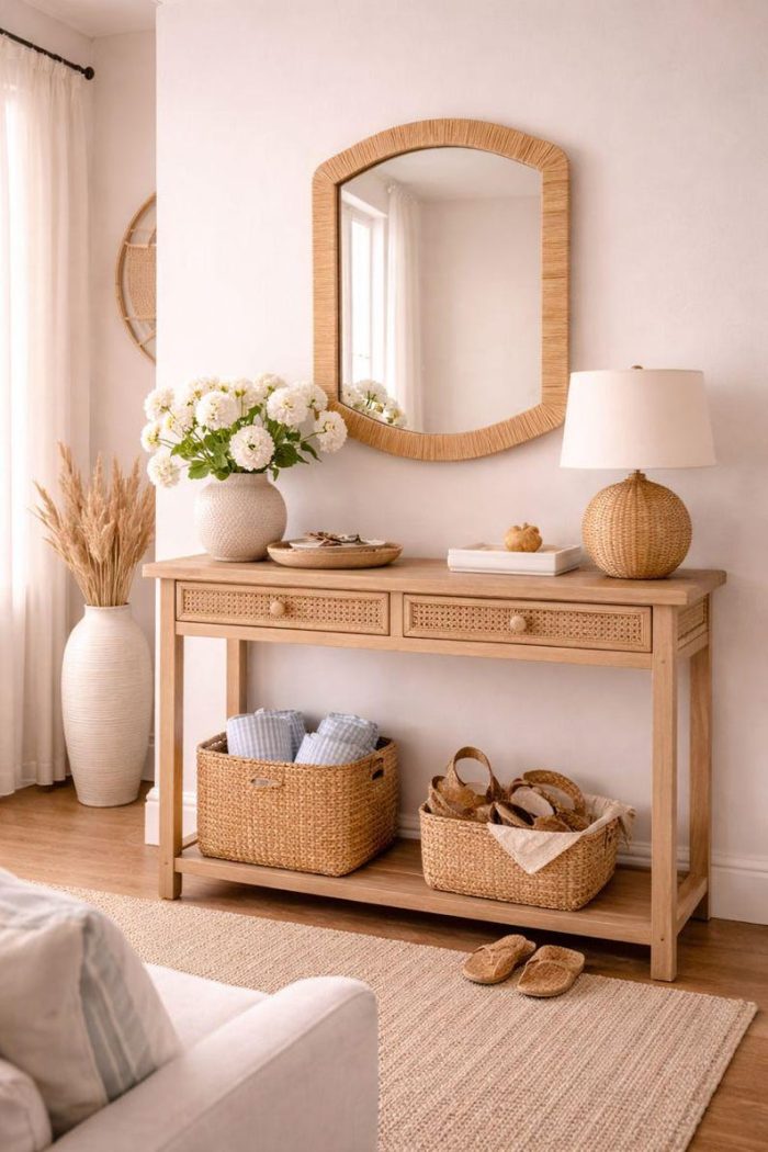 Moroccan Rectangular Raffia Mirror - Handwoven Wall Mirror - Image 4