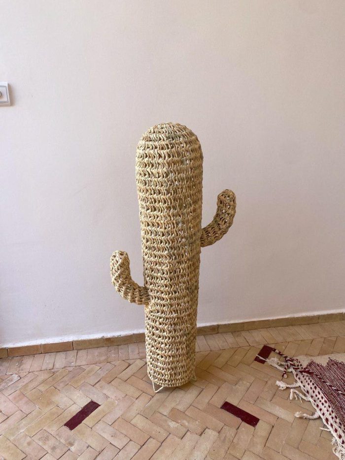 Doum cactus in woven straw on stand - Image 4