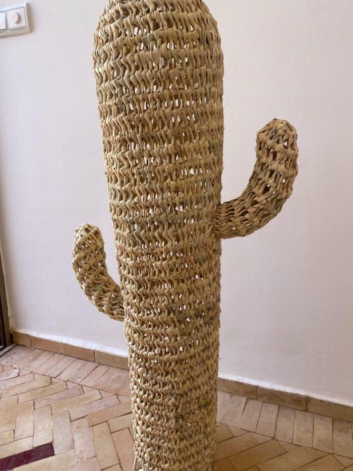 Doum cactus in woven straw on stand - Image 5