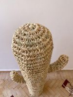Doum cactus in woven straw on stand - Image 2