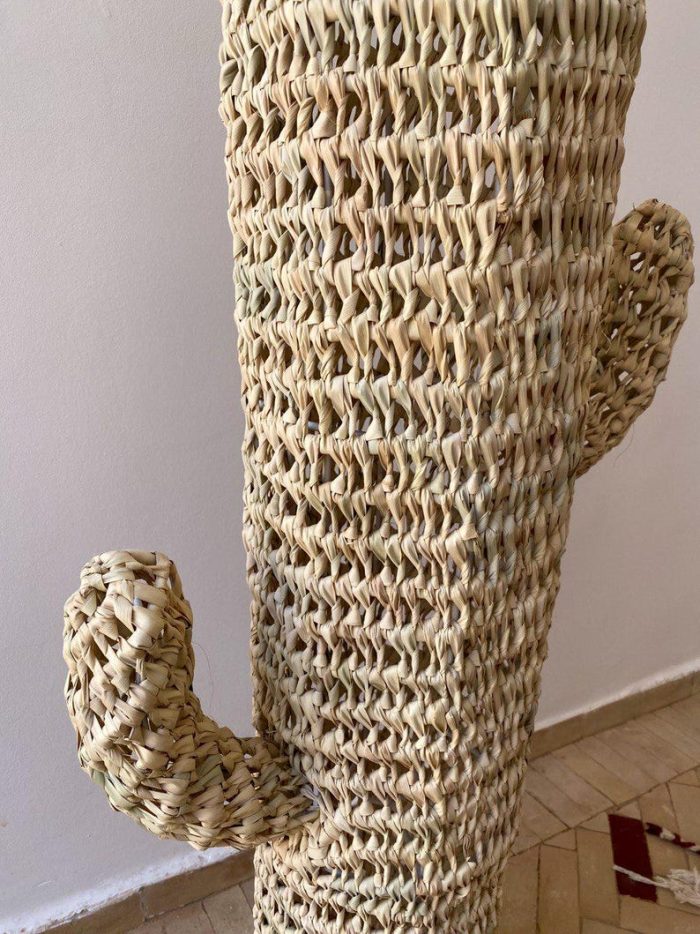 Doum cactus in woven straw on stand - Image 3