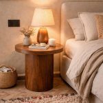 Mesa auxiliar redonda de madera de nogal