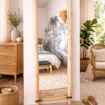 Handmade Rectangular Wooden Mirror with Leather Strap