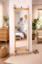 Handmade Rectangular Wooden Mirror with Leather Strap