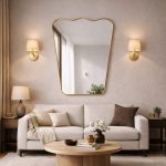 Antique Brass Curved Wall Mirror - Handcrafted Design - Image 2