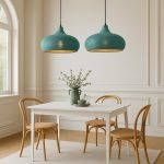 Hammered Brass Pendant Light with Turquoise Patina - Image 4