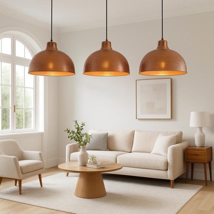 Hammered Brass Pendant Light with Brown Patina - Image 3