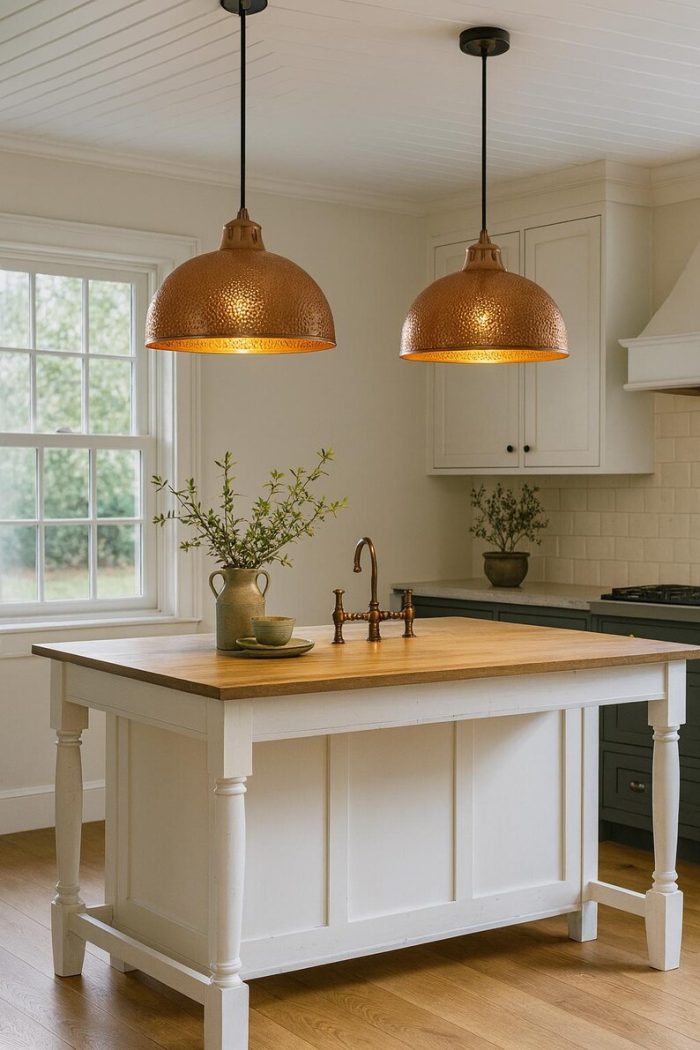 Hammered Brass Pendant Light with Brown Patina - Image 2