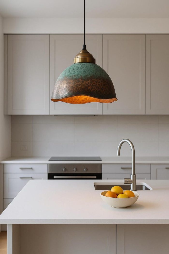 Hammered Brass Pendant Light with Brown Patina - Image 2