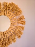 Moroccan Handwoven Raffia Mirror - Round Natural Wall Mirror - Image 2