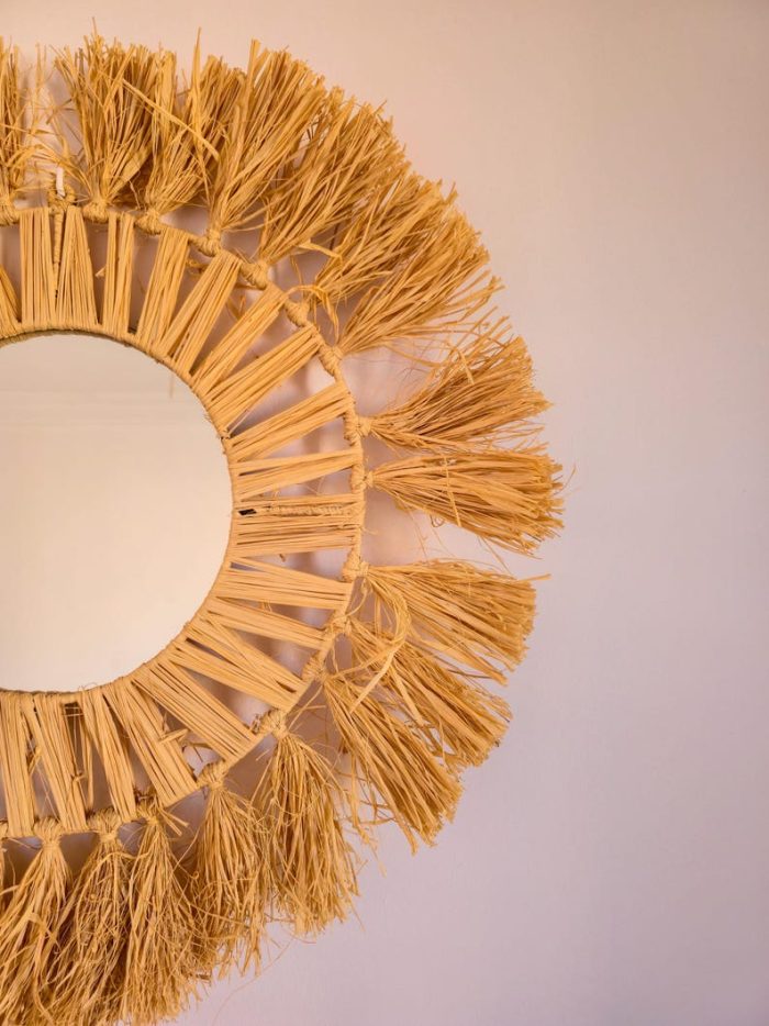 Moroccan Handwoven Raffia Mirror - Round Natural Wall Mirror - Image 2