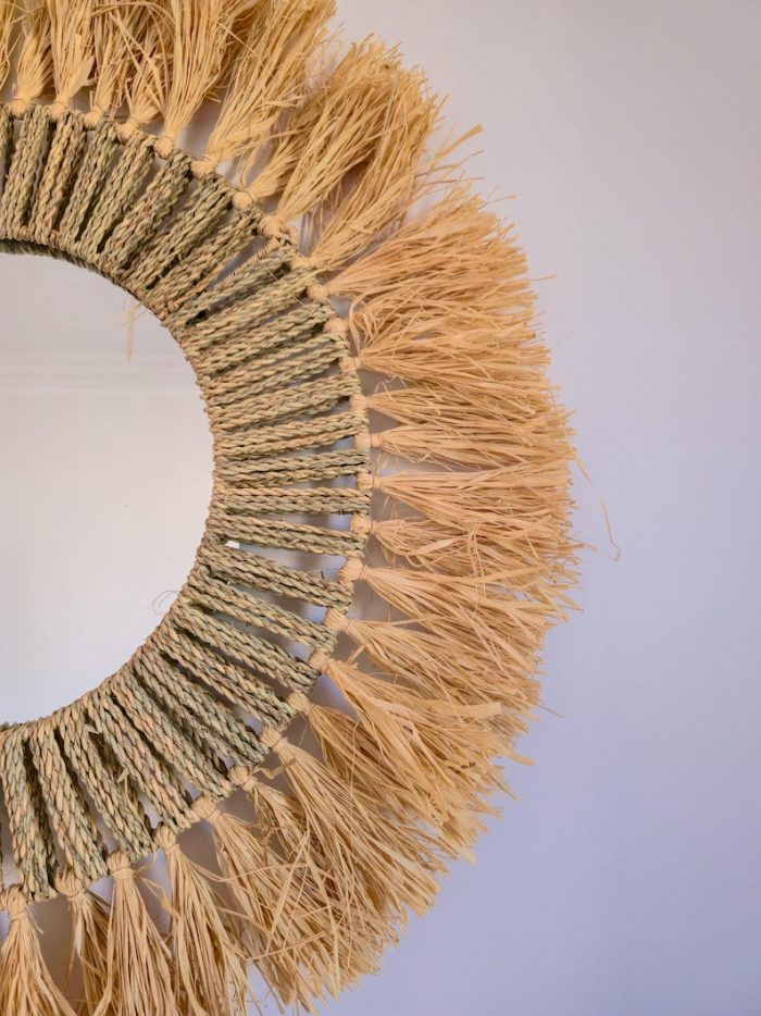 Moroccan Raffia Cord Round Mirror - Artisan Handwoven Decor - Image 4