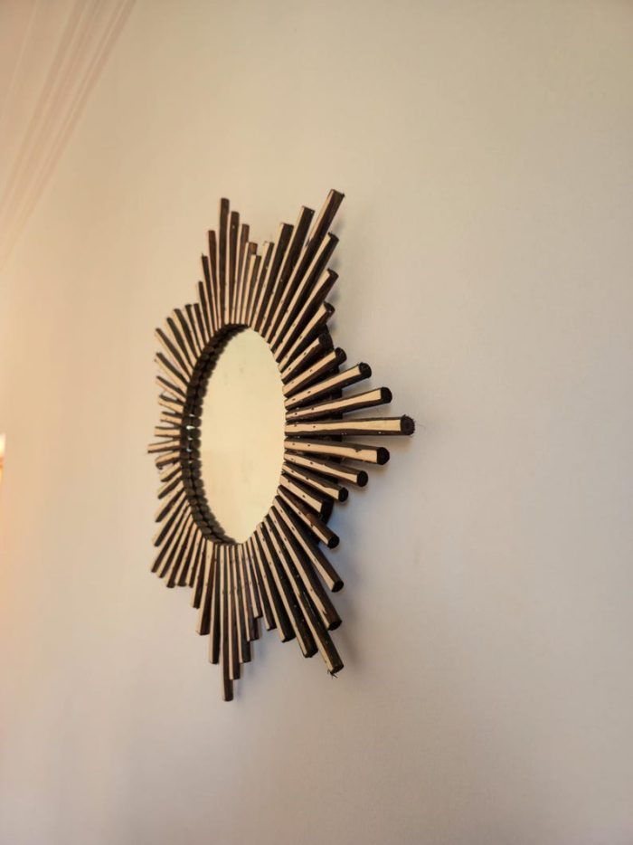 Moroccan Wooden Mirror – Round Handwoven Frame - Image 3