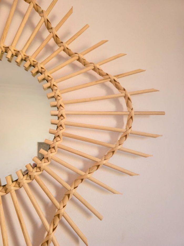 Moroccan Wooden Mirror with Cord – Round Handwoven Frame - Image 2