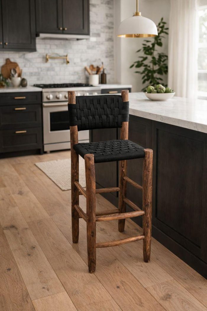 Set of Moroccan Boho Bar Stools with Black Rope - Handmade - Image 3