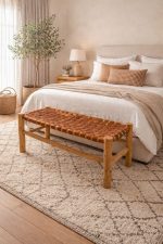 Handgemaakte Marokkaanse bank met bruin leer