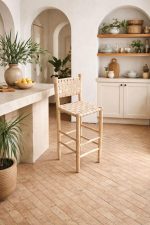 Moroccan Boho Bar Stool with Natural Leather - Handmade