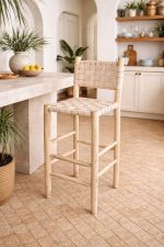 Moroccan Boho Bar Stool with Natural Leather - Handmade - Image 2