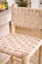 Moroccan Boho Bar Stool with Natural Leather - Handmade - Image 5