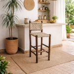 Moroccan Handwoven Bar Stool with Palm Leaf Rope - Handmade