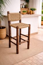 Moroccan Handwoven Bar Stool with Palm Leaf Rope - Handmade - Image 2