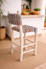 Handmade Laurel Wood Bar Stool with Boucherouite Rope - Moroccan Boho - Image 3