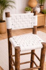 Moroccan Boho Bar Stools with White Rope Weave - Handmade Set - Image 2