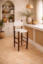 Moroccan Boho Bar Stools with White Rope Weave - Handmade Set