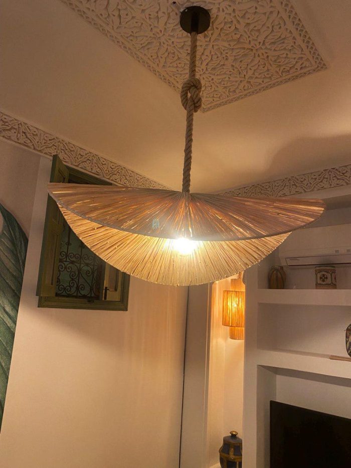 Handcrafted Raffia Pendant Light – Moroccan Parasol Lampshade - Image 5