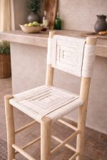 Moroccan Boho Bar Stools with White Rope Weave - Handmade Set (2) - Image 2
