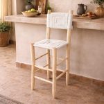 Moroccan Boho Bar Stools with White Rope Weave - Handmade Set (2)