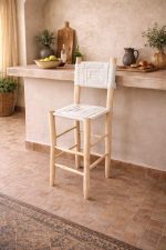 Moroccan Boho Bar Stools with White Rope Weave - Handmade Set (2)