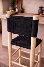 Moroccan Boho Bar Stool with Black Rope Weave - Handmade - Image 3