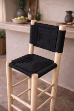 Moroccan Boho Bar Stool with Black Rope Weave - Handmade - Image 4