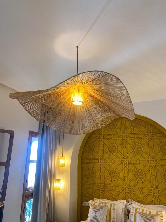 Handcrafted Raffia Pendant Light – Moroccan Parasol Lampshade - Image 2