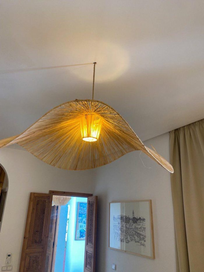 Handcrafted Raffia Pendant Light – Moroccan Parasol Lampshade - Image 5