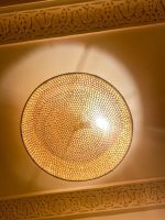Moroccan raffia flush mount ceiling light with woven round drum shade