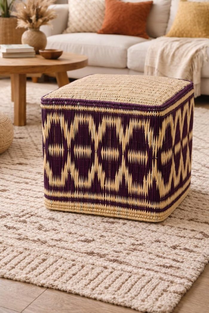 Moroccan Woven Pouf - Red - Image 2