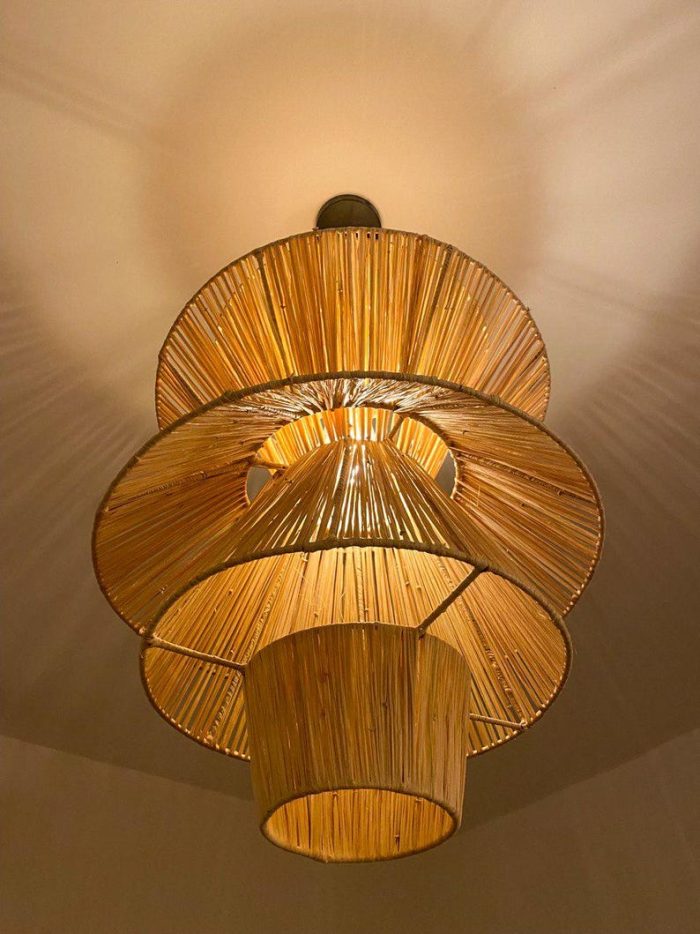 Handwoven Raffia Pendant Light – Multi-Level Pyramid Design - Image 8