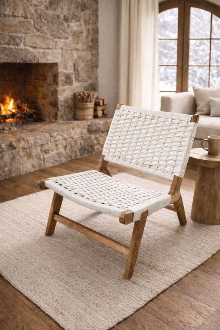 Moroccan Armchair in Nutwood with White Cord – Handwoven Reclined Chair - Image 2