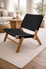 Moroccan Armchair in Nutwood with Black Cord – Handwoven Reclined Chair - Image 3
