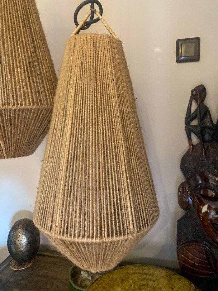 Set of 2 Handwoven Cord Pendant Lights – Cone Shape - Image 4