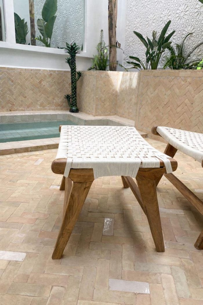 Moroccan Nutwood Armchair & Ottoman Set with White Cord - Image 3