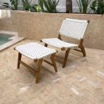 Moroccan Nutwood Armchair & Ottoman Set with White Cord