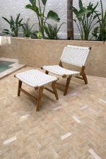 Moroccan Nutwood Armchair & Ottoman Set with White Cord