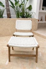 Moroccan Nutwood Armchair & Ottoman Set with White Cord - Image 2