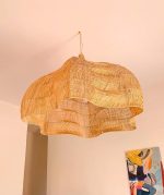 Handwoven Wave-Shaped Pendant Lamp – Large Raffia Ceiling Light - Image 4